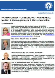 Bringt die russische Jugend, die jetzt auf Moskauer Straßen demonstriert, eine Welle der Veränderung? Wird der neue ukrainische Präsident den Krieg in der Ost-Ukraine beenden können? Diese Konferenz bietet eine außergewöhnliche Gelegenheit zu einem schnellen, aktuellen und hautnahen Einblick in in die Menschenrechtssituation der vertretenen osteuropäischen Ländern.
