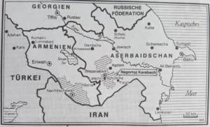 Abbildung einer Karte von Aserbaidschan, Armenien und den angrenzenden Gebieten