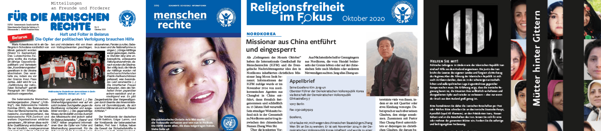 IGFM-Publikationen Die Publikationen der IGFM umfassen monatliche Beiträge per Post, per Mail, Jahreszeitschriften und spezielle Informationsblätter