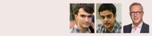 Bundestagsabgeordneter Andreas Larem (rechts) wird Pate für iranische Studenten Ali Younesi (mitte) und Amirhossein Moradi (links)