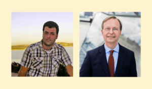 Der inhaftierte Saheb Fadaei (links ) und der Abgeordnete Thomas Rachel (rechts)