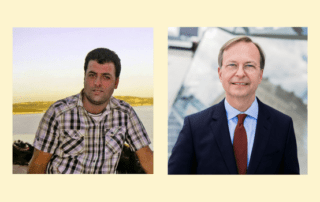 Der inhaftierte Saheb Fadaei (links ) und der Abgeordnete Thomas Rachel (rechts)