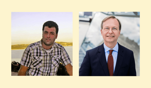 Der inhaftierte Saheb Fadaei (links ) und der Abgeordnete Thomas Rachel (rechts)